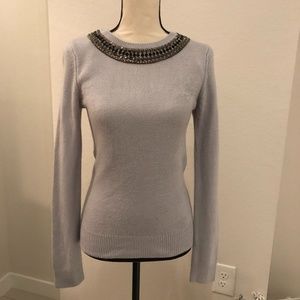 Blue Crew Neck Embellished Sweater